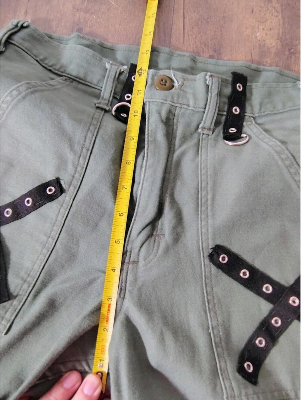 Cargo Pants 29 In. Green Flared Zip Skinny Punk 90s black X Army y2k - Picture 5 of 8